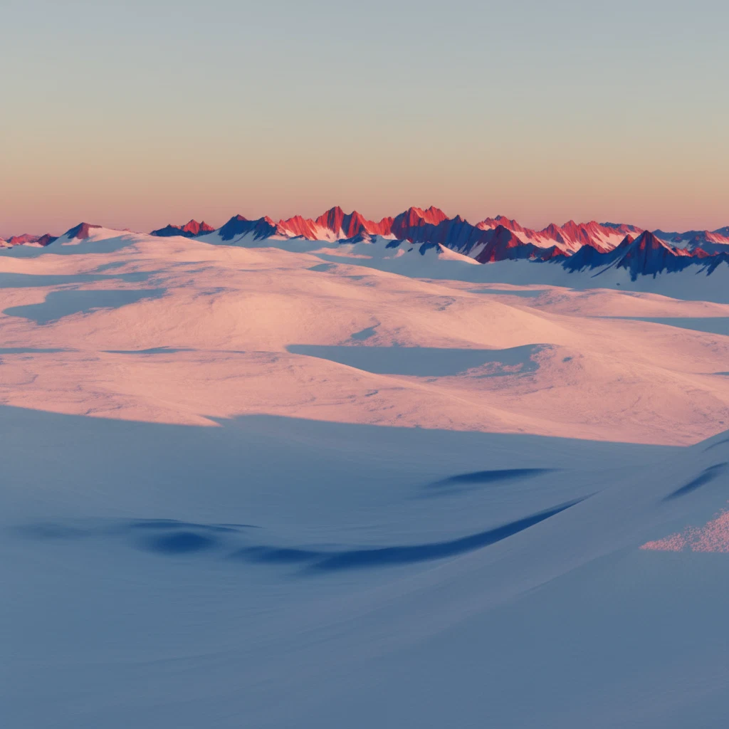 A sunlit mountain plateau with fresh snow stretching toward a distant ridgeline