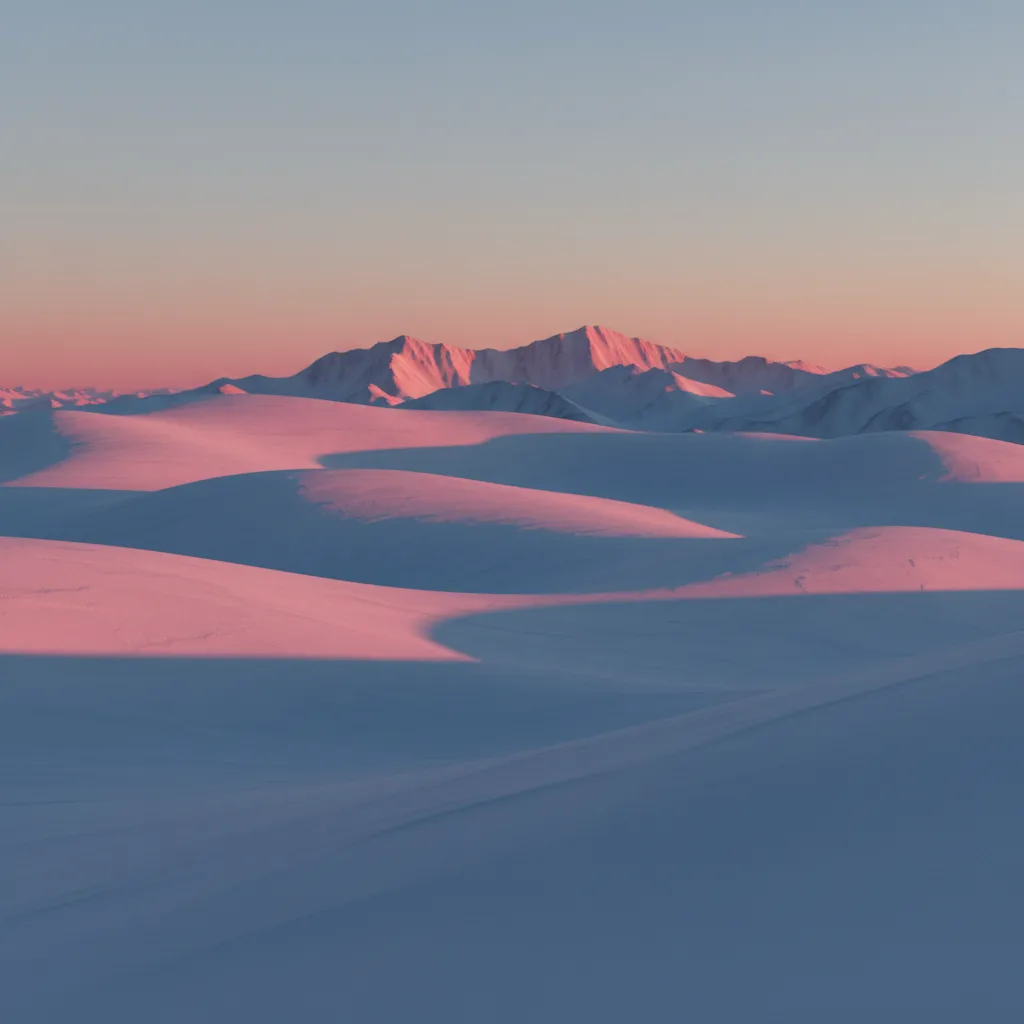A wide powder slope lit by golden morning light, freshly groomed and undisturbed